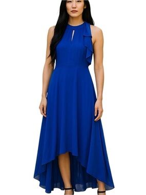 NWT White House Black Market- Blue High-Low Ruffle Halter Dress